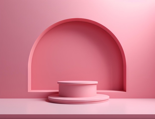 forma rosa di un piedistallo rotondo 3d su uno sfondo rosa nello stile delle scenografie minimaliste
