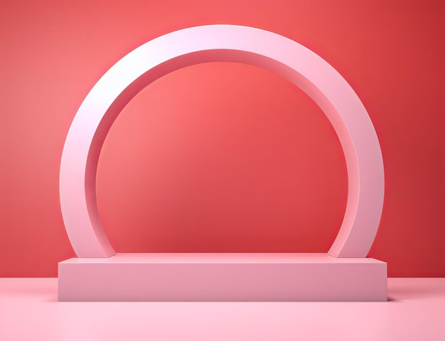 forma rosa di un piedistallo rotondo 3d su uno sfondo rosa nello stile delle scenografie minimaliste