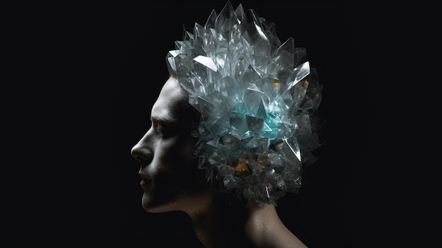 Forma umana cristallizzata Uno splendido ritratto di una figura traslucida fatta di cristalli e ghiaccio