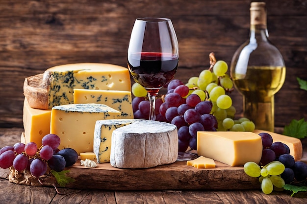 Formaggi di vino e uva in una preparazione vintage