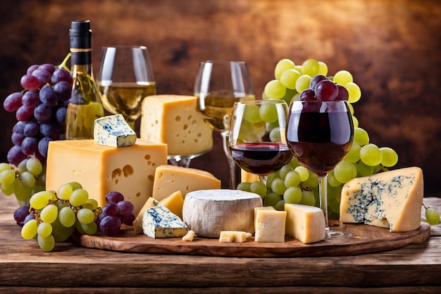 Formaggi di vino e uva in una preparazione vintage