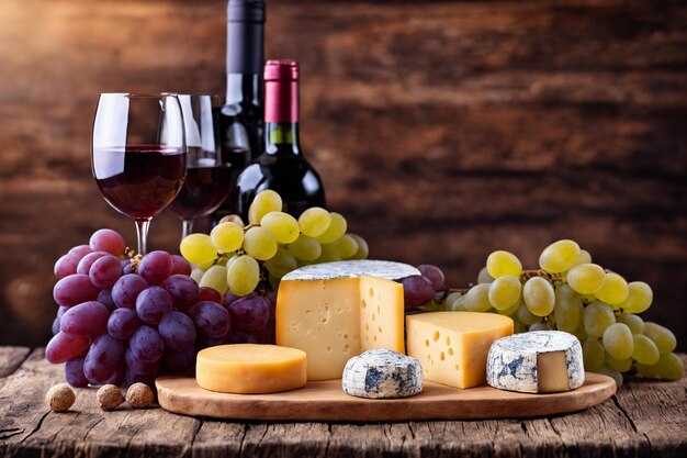 Formaggi di vino e uva in una preparazione vintage