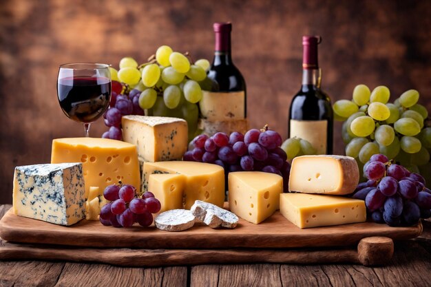Formaggi di vino e uva in una preparazione vintage