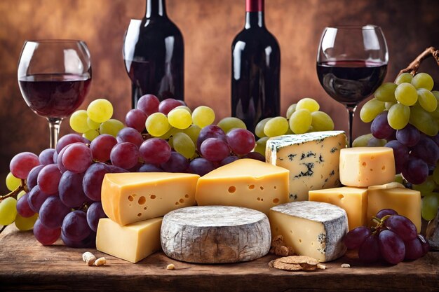 Formaggi di vino e uva in una preparazione vintage