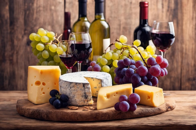 Formaggi di vino e uva in una preparazione vintage