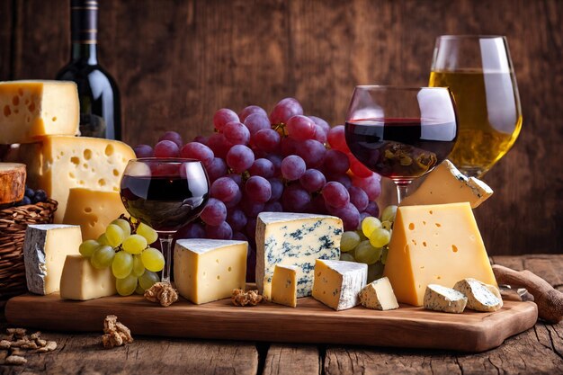 Formaggi di vino e uva in una preparazione vintage