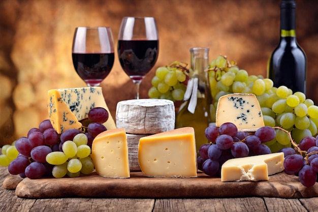 Formaggi di vino e uva in una preparazione vintage