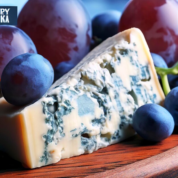 Formaggio blu bavarese con uva a bordo da vicino