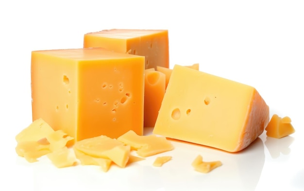 Formaggio Cheddar su sfondo bianco ai generato