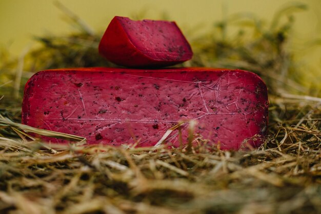 Formaggio francese tradizionale nel fieno per la vendita sul mercato della Normandia Francia