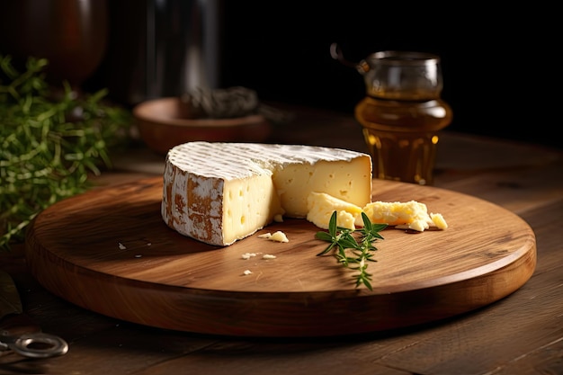 Formaggio fresco su una tavola di legno