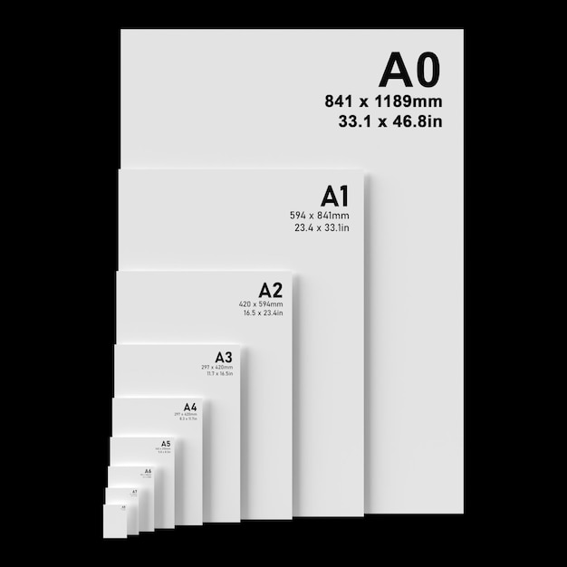 Formato carta internazionale serie A da A0 a A8 testo nero stampato su carta ruvida bianca