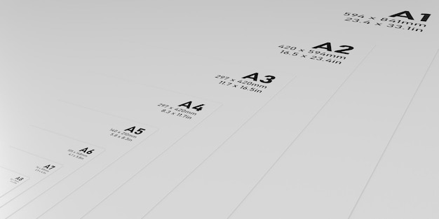 Formato carta internazionale serie A da A1 a A7 immagine di sfondo con caratteri neri