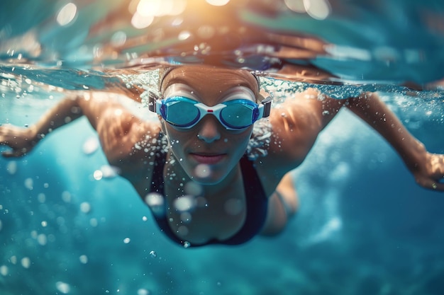 Formazione subacquea di nuotatrici professioniste con AI generata