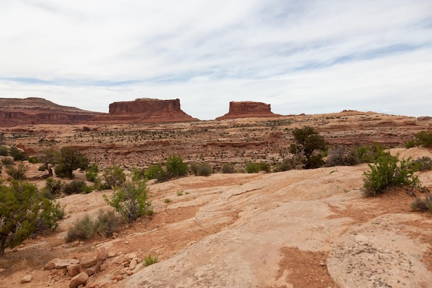 Formazioni rocciose rosse e montagne nel deserto