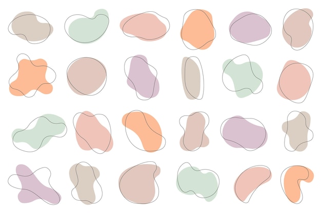 Forme di bolle astratte mega set in disegno a cartone animato piatto Elementi bundle di modelli liquidi ondulati macchie organiche o macchie rotonde irregolari con bordi di linea Illustrazione vettoriale Oggetti grafici isolati