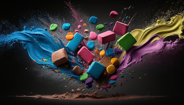 Forme di caramelle piene di polvere colorata Generative Ai