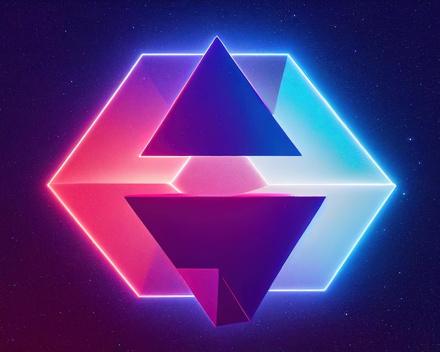 Forme di triangoli al neon cosmici nel rendering 3d dello spazio