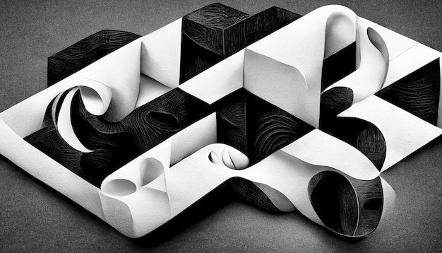 Forme dinamiche astratte moderne sfondo bianco e nero con texture di carta granulosa Arte digitale