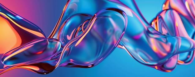 Forme fluide vibranti e opere d'arte astratte in metallo liquido a colori vivaci