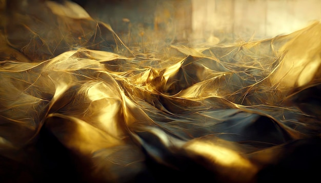 Forme geometriche astratte del motivo a maglie d'onda frattale d'oro. Sfondo di fantasia surreale.