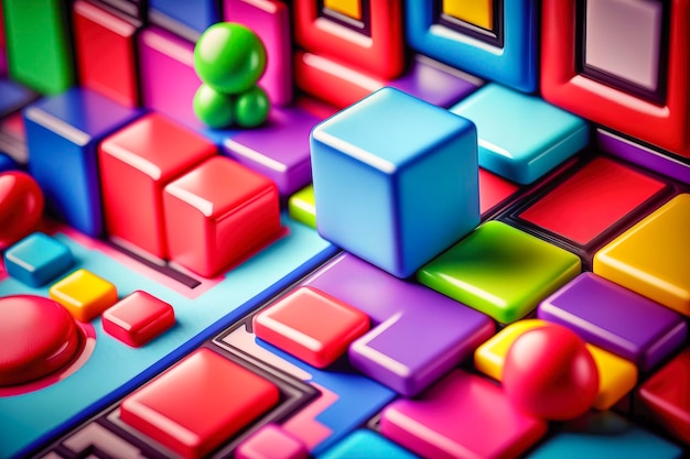 Forme geometriche colorate simili a Tetris: una giocosa esposizione di arte astratta, creata con la tecnologia dell'IA generativa