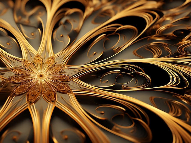 Forme intriganti su un lussuoso Fractals gold bg AI Generation