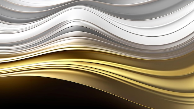 Forme ondulate liquide astratte bianche e oro futuristico 3d banner wallpaper sfondo IA generativa