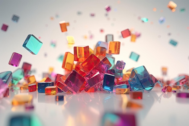 Forme quadrate in vetro colorato Semplici pezzi piatti e strati traslucidi Illustrazione dell'IA generativa
