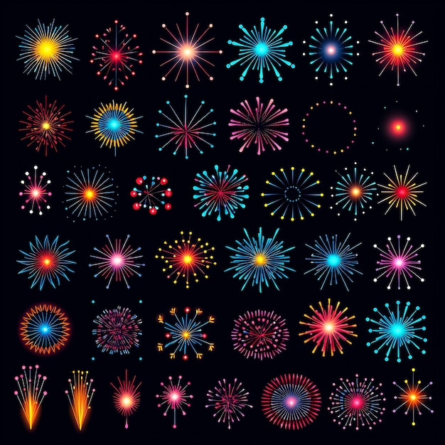 Forme vettoriali di design con luci al neon con un contorno creativo di fuochi d'artificio al neon abbaglianti