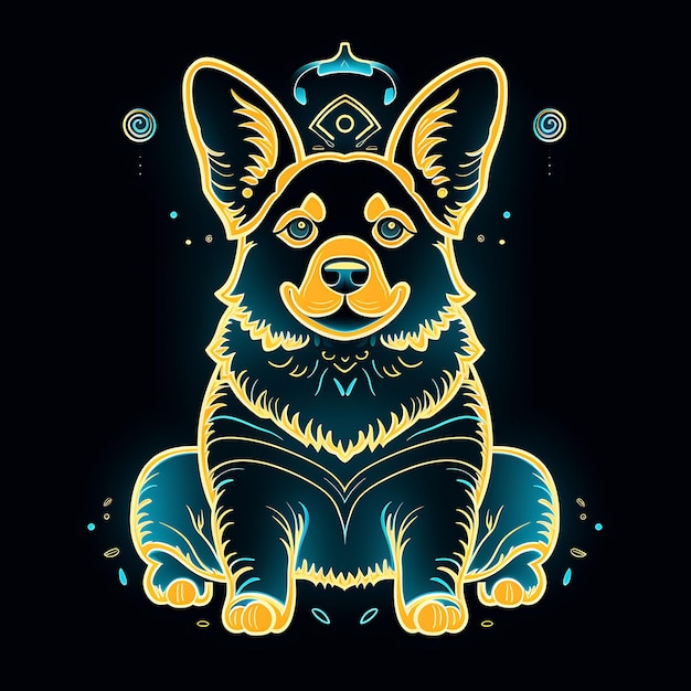 Forme vettoriali di progettazione di luci al neon con un affascinante neon Corgi Neon delinea W