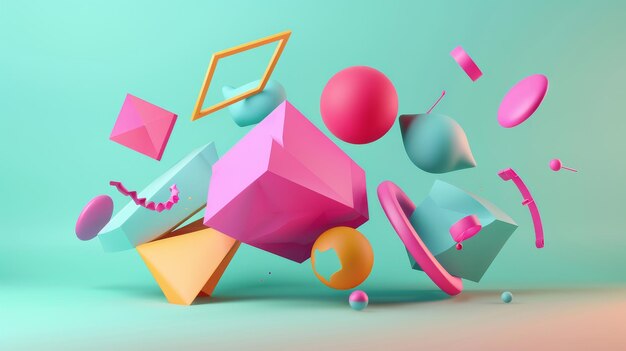 Forme volanti audaci e colorate in un design futuristico in stile 3D oggetti volanti isolati in stile Memphis rendering 3D AI generato illustrazione