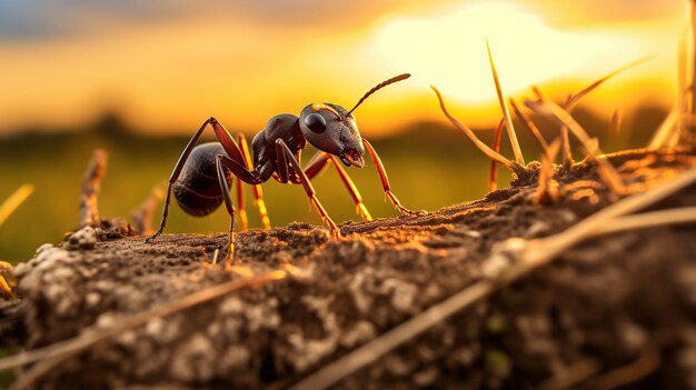 Formica fotografica di animali selvatici con sfondo naturale nella vista del tramonto Immagine generata da AI