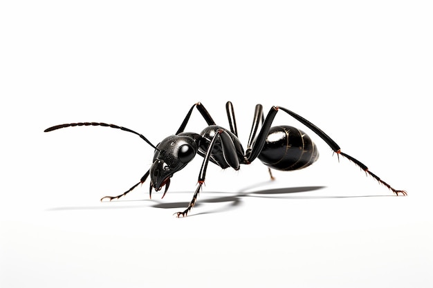 Formica nera isolata su sfondo bianco