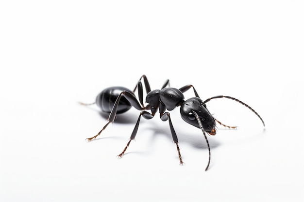 Formica nera isolata su sfondo bianco