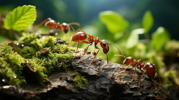formica rossa su sfondo verde