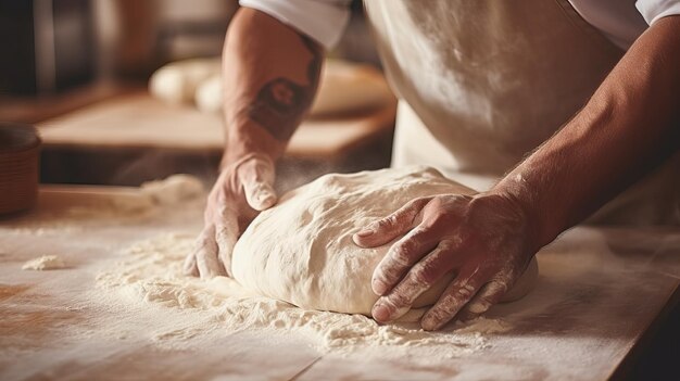 Fornaio che impastano la pasta per la panetteria domestica