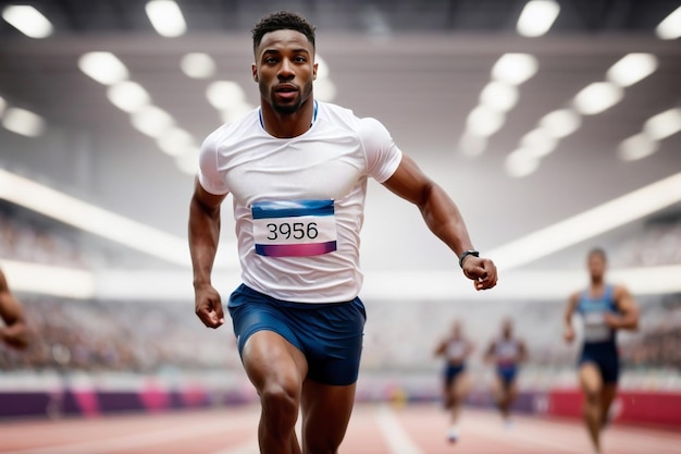 Forte atleta di Olimpiadi che corre al velocista isolato