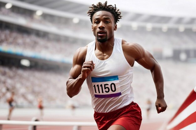 Forte atleta di Olimpiadi che corre al velocista isolato