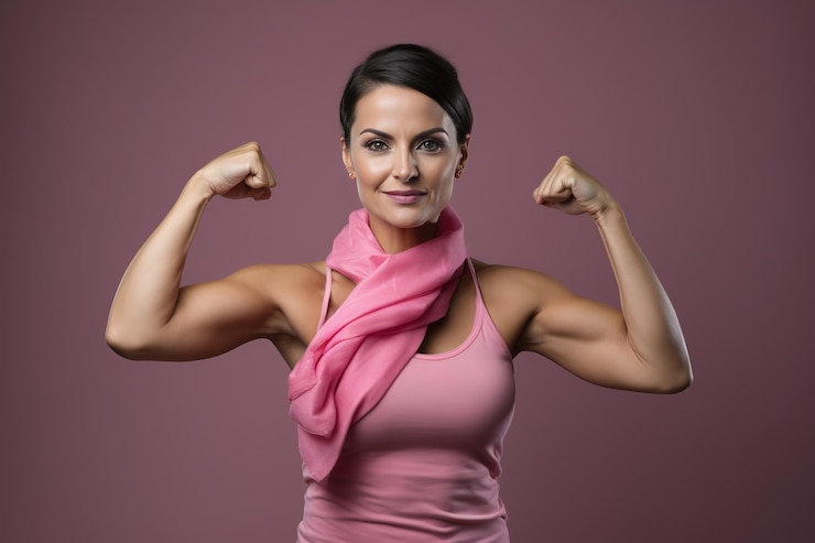 Foto forza indistruttibile una combattente latina sopravvissuta che combatte il cancro al seno vestita di una risoluta cicatrice rosa