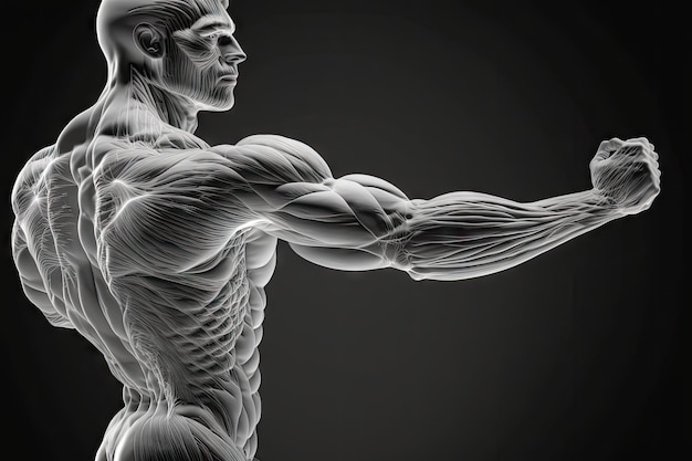 Forza muscolare dell'uomo nella carriera di bodybuilder fibre muscolari del braccio create con intelligenza artificiale generativa