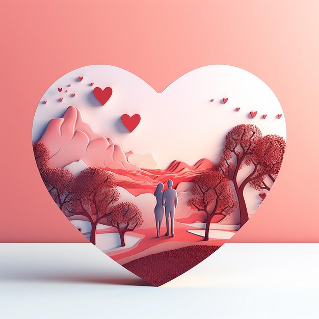 Foto 3D dell'amore sullo sfondo del cuore fatta con l'AI generativa