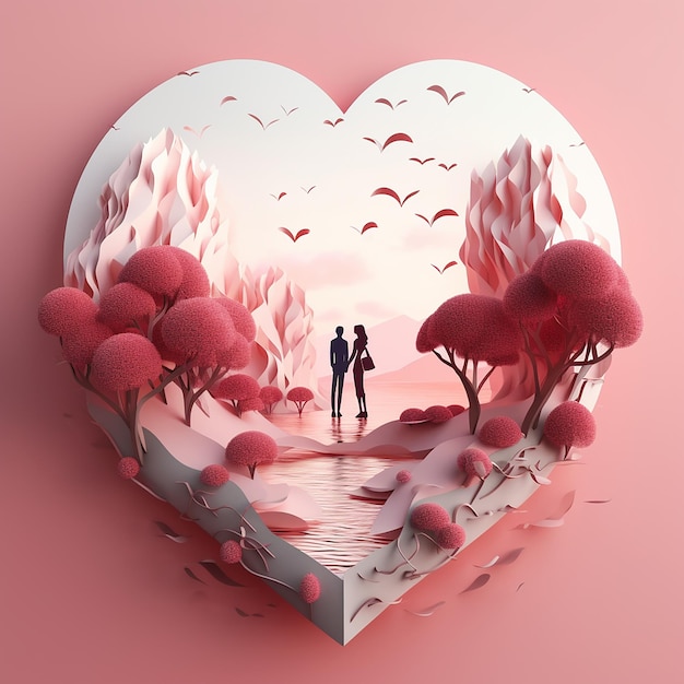 Foto 3D dell'amore sullo sfondo del cuore fatta con l'AI generativa