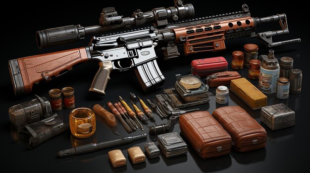 Foto 3D di armi e strumenti dell'esercito