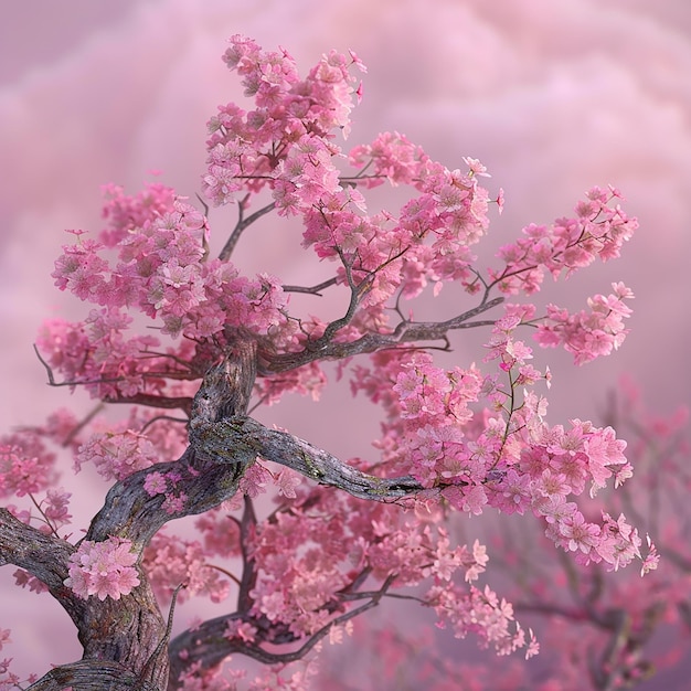 Foto 3D di fiori di alberi con fiori rosa astratti