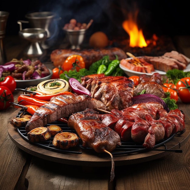 Foto 3D di un delizioso pasto alla griglia piccante sul tavolo fatto con AI generativa