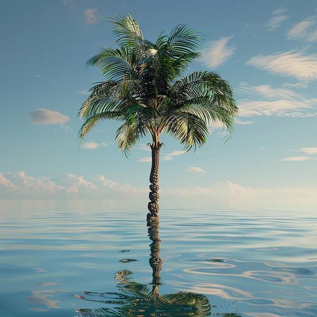 Foto 3D di una bella palma nell'acqua