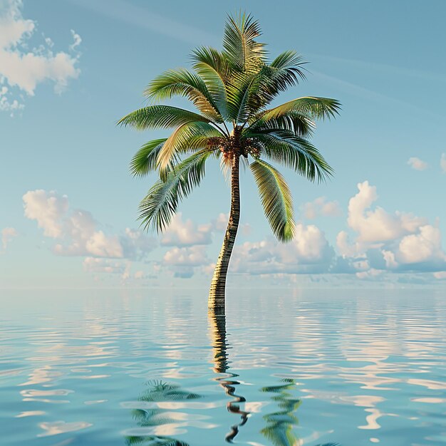 Foto 3D di una bella palma nell'acqua