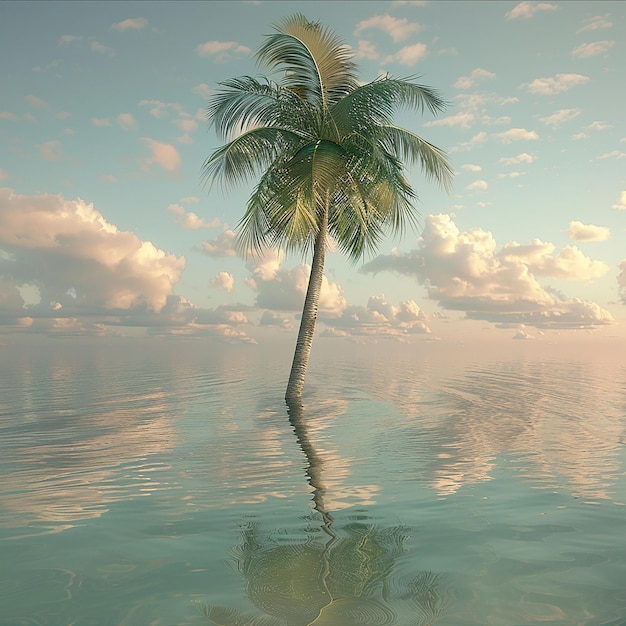 Foto 3D di una bella palma nell'acqua