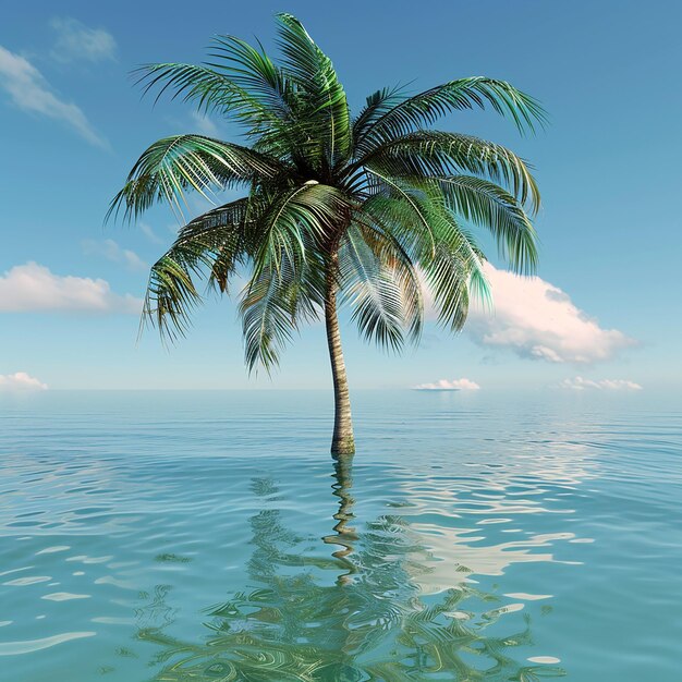 Foto 3D di una bella palma nell'acqua